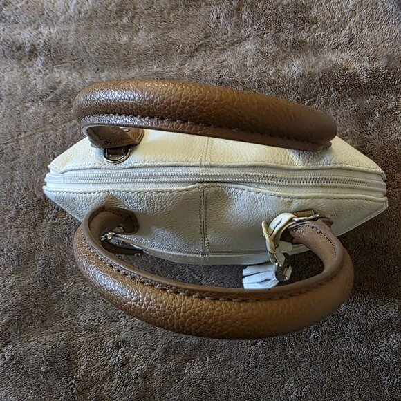 Tignanello Leather Dome Satchel Ivory Tassel Purse Medium - Picture 8 of 15